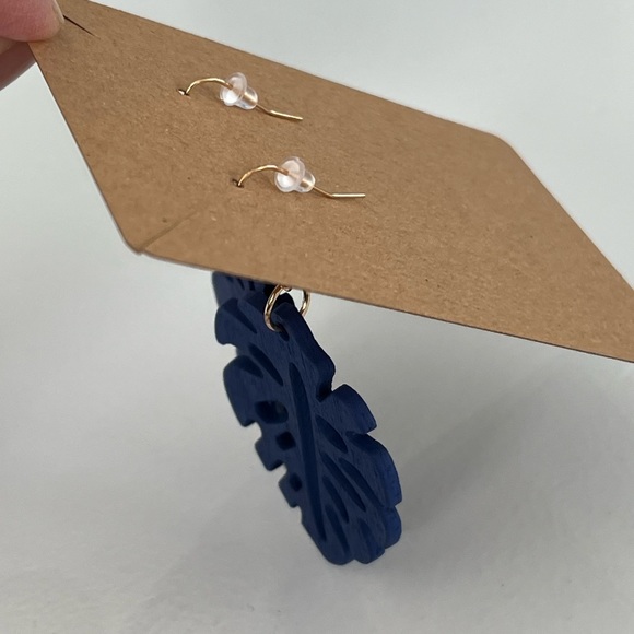PALM EARRINGS | Wood | Blue | NWT - Picture 4 of 5